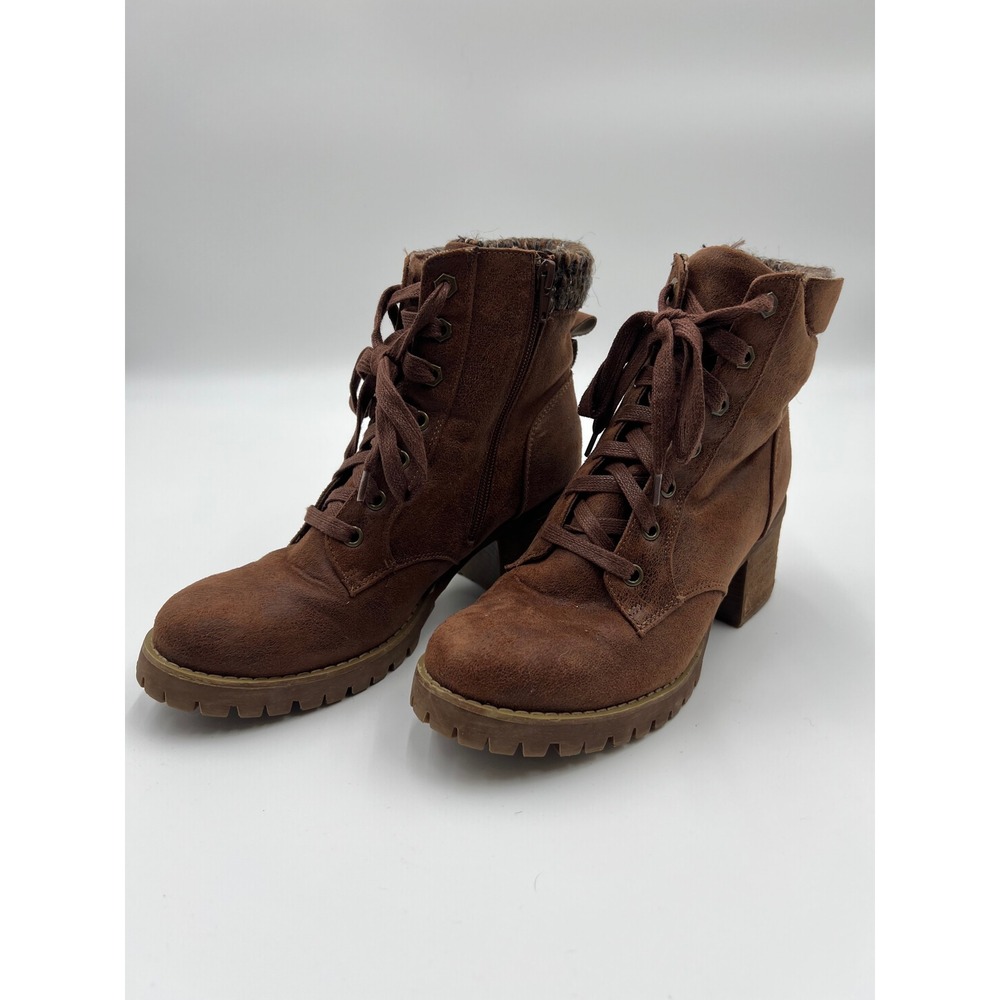 Carlos by Carlos Santana Brown Lace Up Ankle Boots Knit Collar Size 9